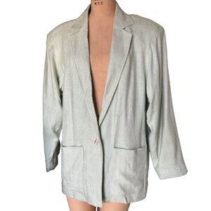 Savannah 100% Silk Mint Green Blazer Pockets & Single Button Closure Oversized M